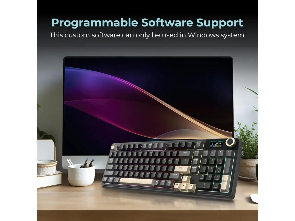 Rosewill Neon S96 Wireless Mechanical Gaming Keyboard, 98-Key Layout w/ Volume Knob, Bluetooth / 2.4GHz / USB-C, Hot-Swappable Brown Switches, RGB Backlit, 3750mAh Battery, Windows & macOS, Black