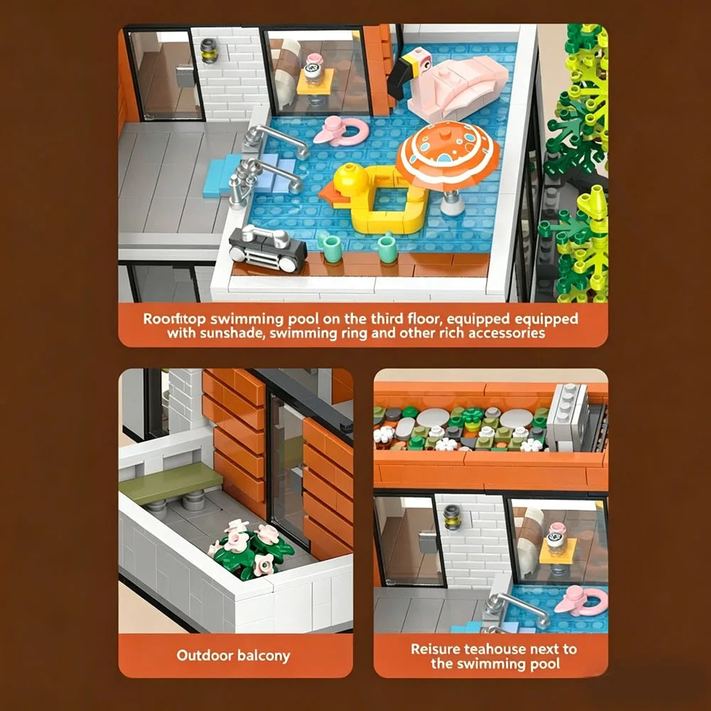 MOC 3060pcs Modern Holiday Villa House Building Blocks Street View Architecture Modular Model Kit Assembly Toys Halloween Gifts
