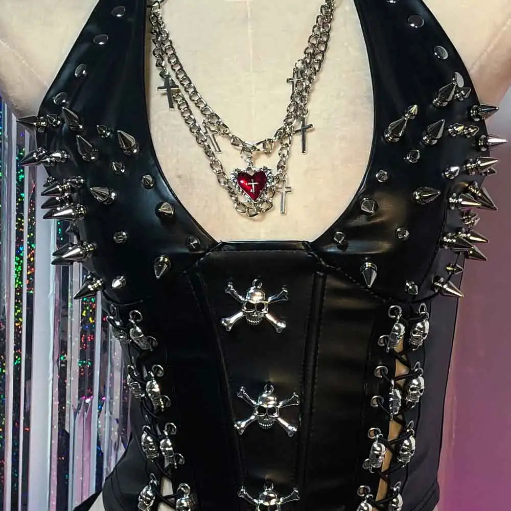 Women's Y2K Goth Top Emo Clothing Gothic Dark Boho Tank Top with Spikes Punk Rock Style for Teens Rave Festival Grunge T-Shirt