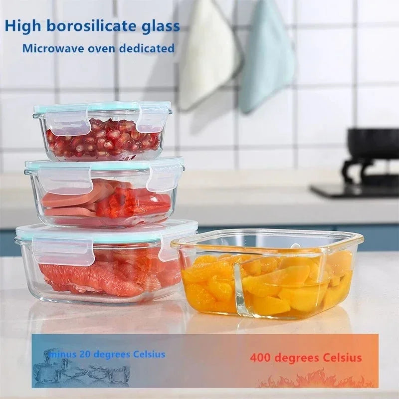 Glass Fresh-Keeping Box High Borosilicate Heat-Resistant Microwave Oven Bento Fridge Special Sealed Bowl Food Storage Containers