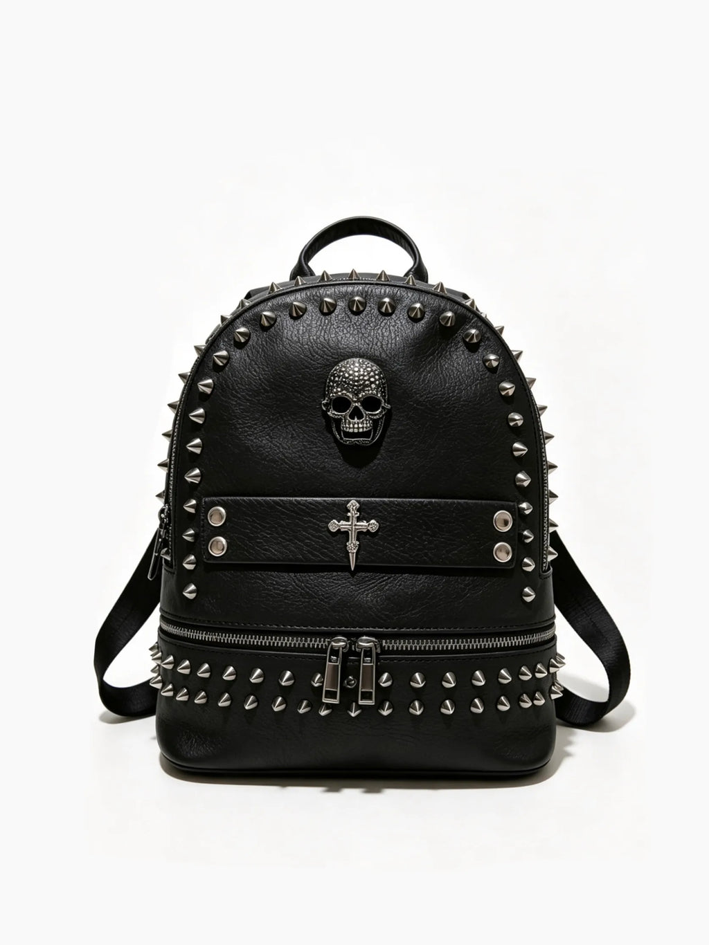 Skull Goth Locomotive Bag Fashion Leather Backpacks Original Design Punk Black Rivet Cross Backpack