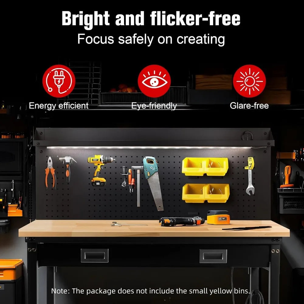 60 in Workbench with Drawers, Heavy Duty Garage Work Table with Pegboard, Power Outlet, Rubber Wood