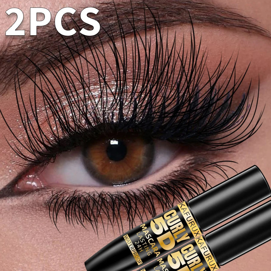 2pcs 5D Black Long Lasting Mascara Lengthens Eyelashes Extension Waterproof Thick Silk Fiber Mascara Female Eye Cosmetics Tools for Gifts Korean Makeup Eye Beauty Eye Cosmetic for Women Gifts