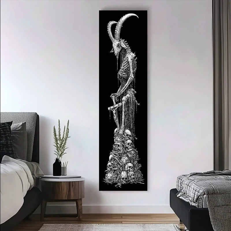 VIKAMA Dark Goat Skeleton Long Tapestry, Gothic-Style Rotting Skeleton Wall Hanging, Hallway Decorative Backdrop