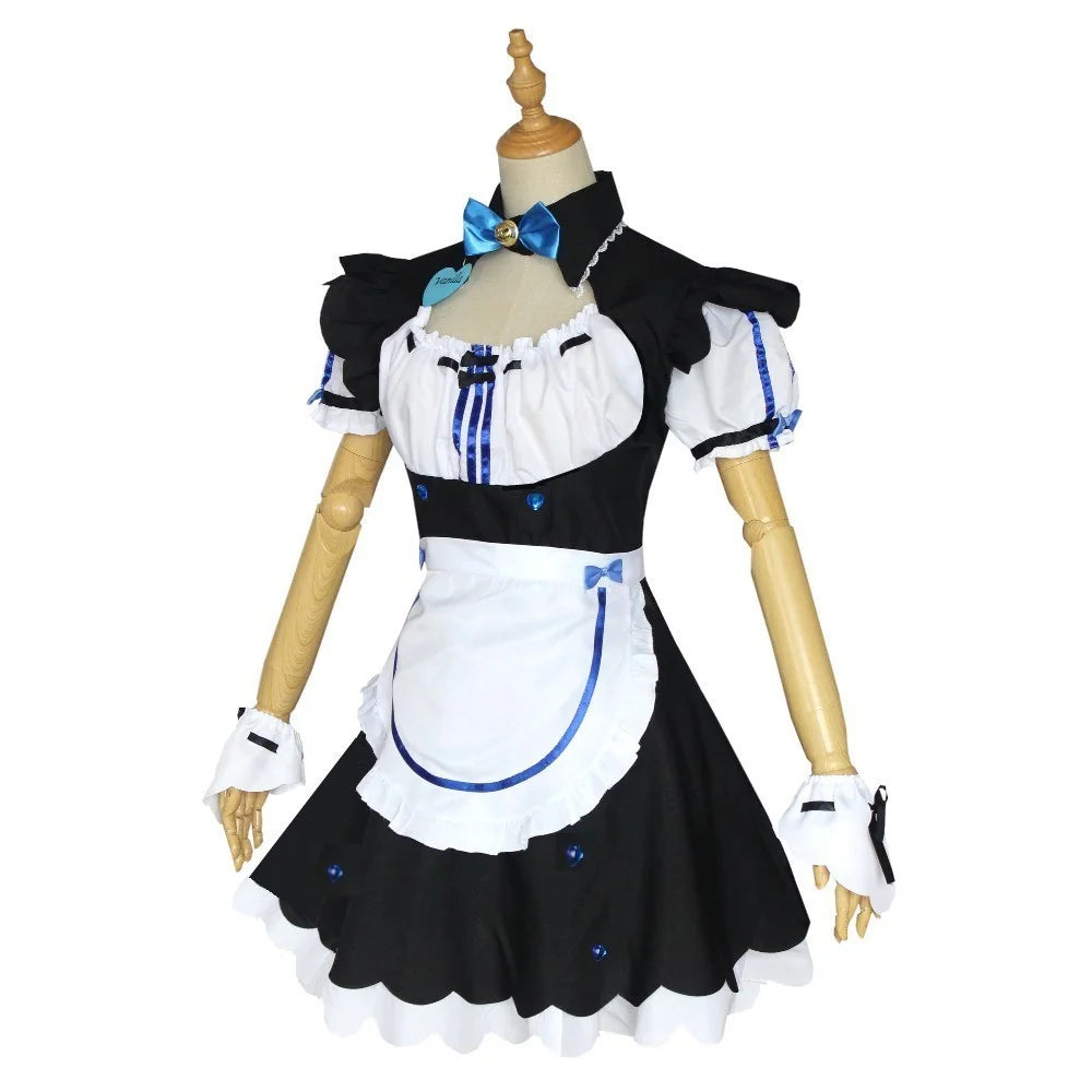 NEKOPARA Cosplay Chocola Vanilla Cosplay Maid Dress  Women Girls Full Set  Cute Lolita Halloween Party Outfits with Wig