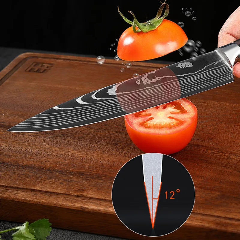 Japanese Laser Damascus Chef Knives Set Cleaver Santoku Boning Knife Multi-purpose Fruit Bread Meat Slicing BBQ Kitchen Cutlery