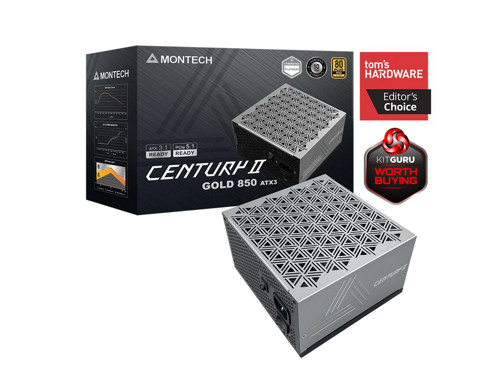 MONTECH CENTURY II - 850W High-End ATX Gaming Power Supply - 80 Plus Gold & Cybenetics Platinum