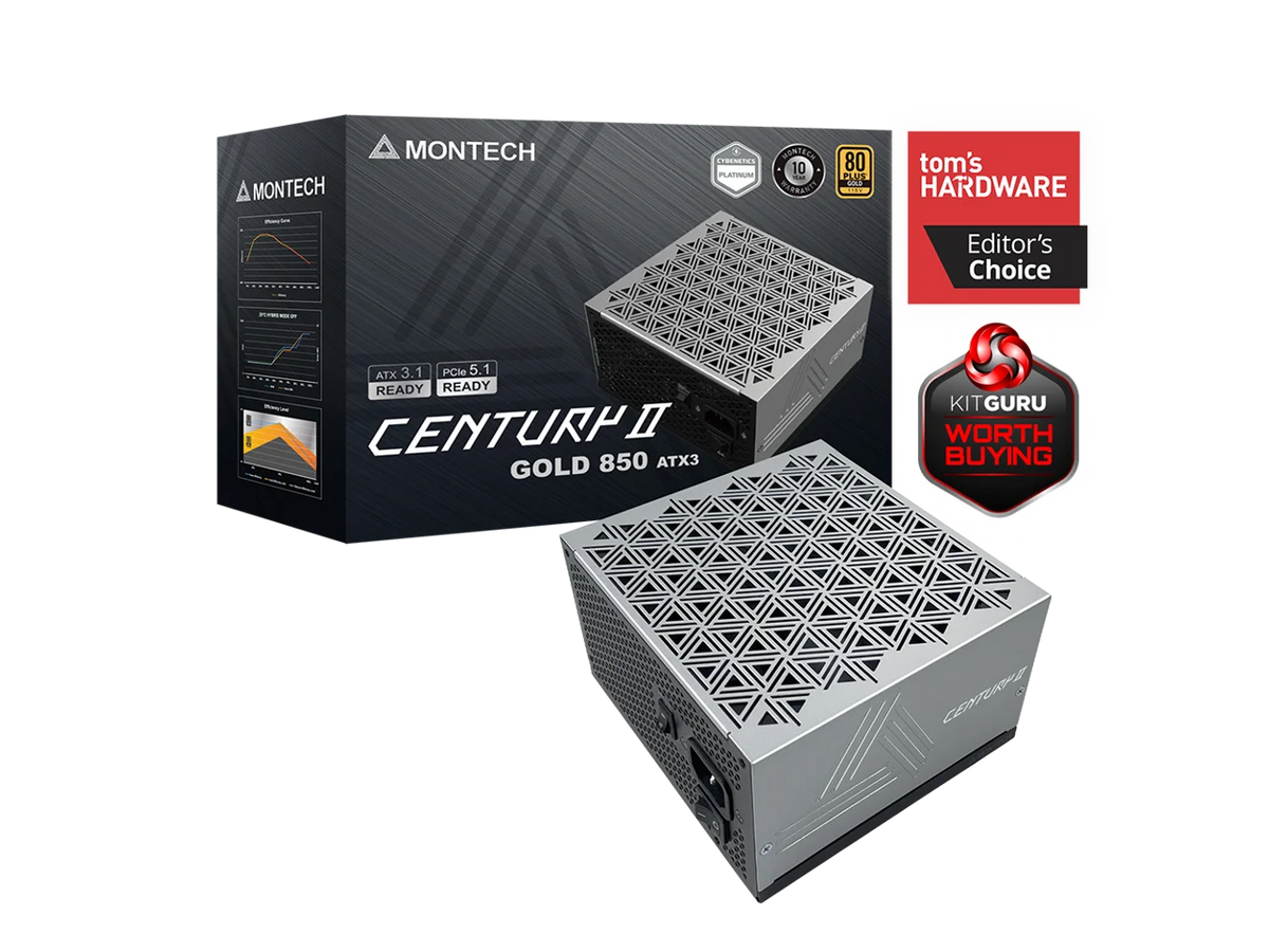 MONTECH CENTURY II - 850W High-End ATX Gaming Power Supply - 80 Plus Gold & Cybenetics Platinum