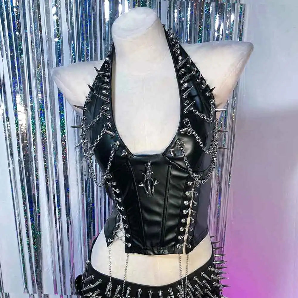 Hand Made Teen Chain Trendy Goth Grunge DIY Y2K TOPS Gothic Tank Eco Harajuku Kawaii E-Girls 90s Punk Rock Studded Rivet Emo