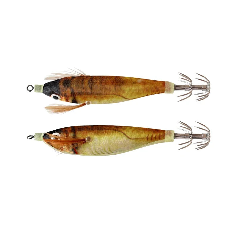 BRAVMACK 2Pcs Squid Jig Hook Fishing Lure Luminous 10cm 9g Artificial Fake Octopus Lures Wood Shrimp Cuttlefish Hard Bait Tackle