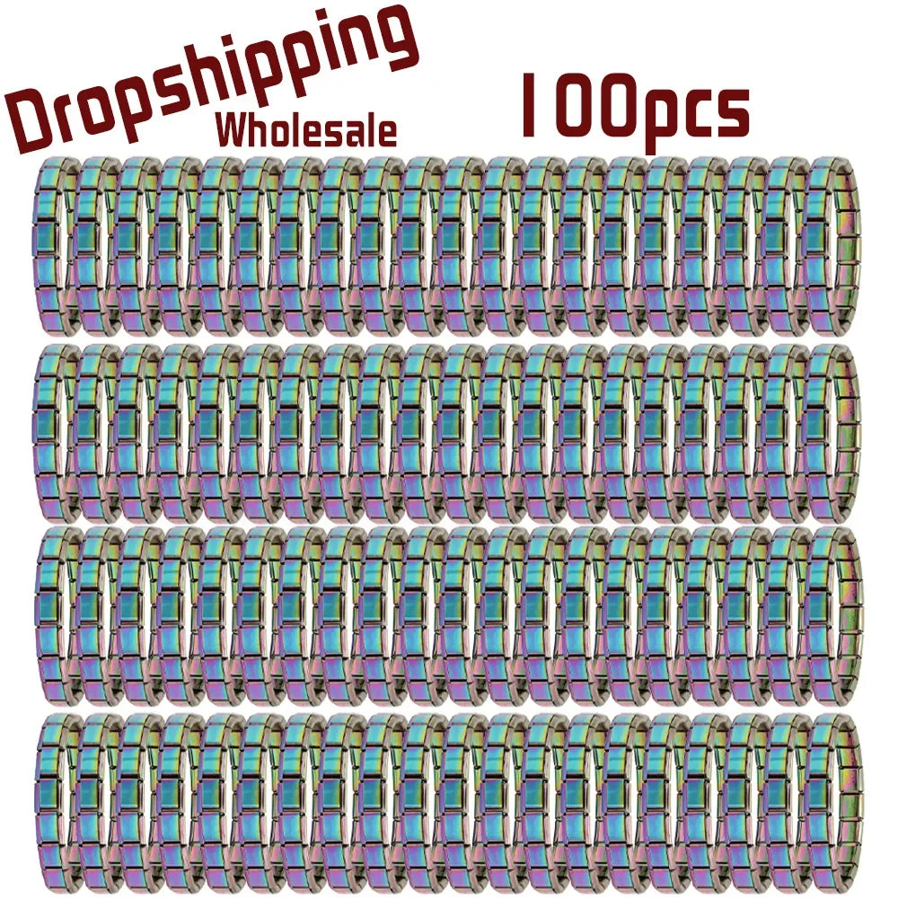 100pcs Italian Charm Stainless Steel 9mm Colorful Style Elastic Bracelet for Woman Men DIY Making GIft Dropshipping Wholesale