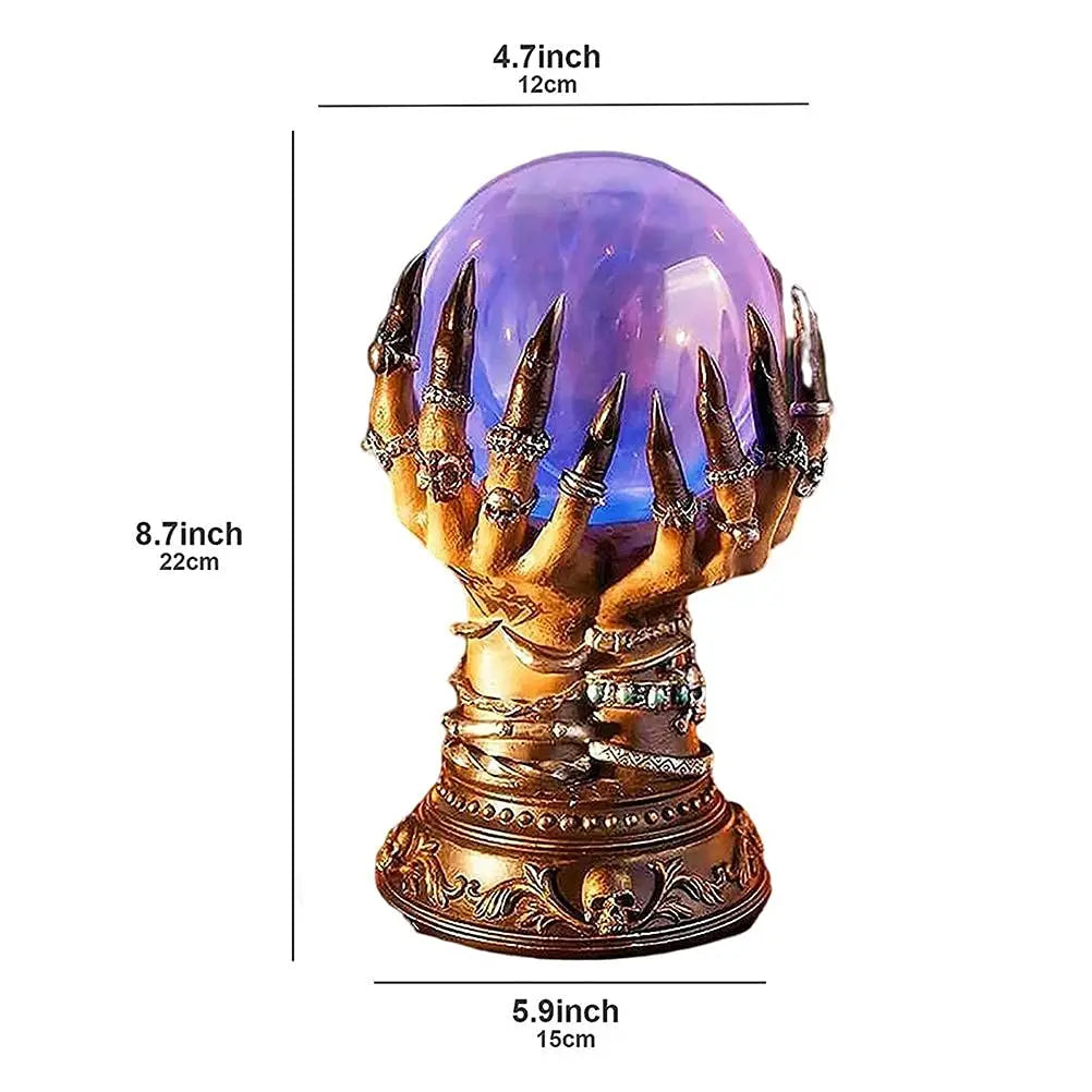 Witch's Grasp Crystal Ball Light - Gothic Decor LED Lamp, Skeleton Hand Crystal Ball, Mystical Home Decor for Halloween & Cospla