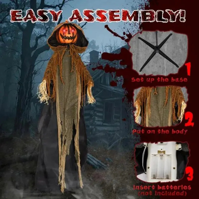 5.8ft Halloween Decorations Outdoor Life Size Animatronics Pumpkin Ghost, Sound-Actived Party Decor with Creepy Sound , Scary Haunted House Props for Garden Yard Lawn
