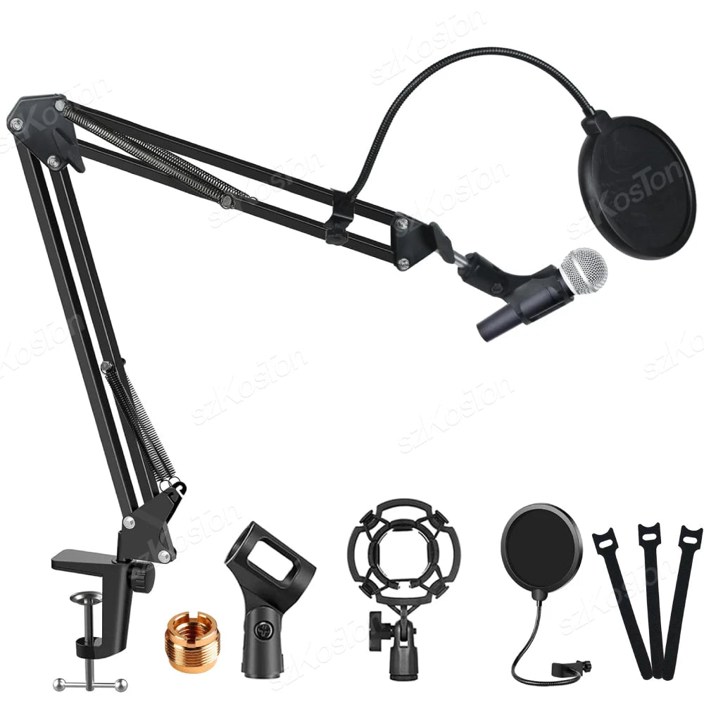 Universal Microphone Stand Kits Microphone Suspension Scissor Boom Arm with Pop Filter for Shure SM7B SM58 AM8 A8 A6V K658 Mic