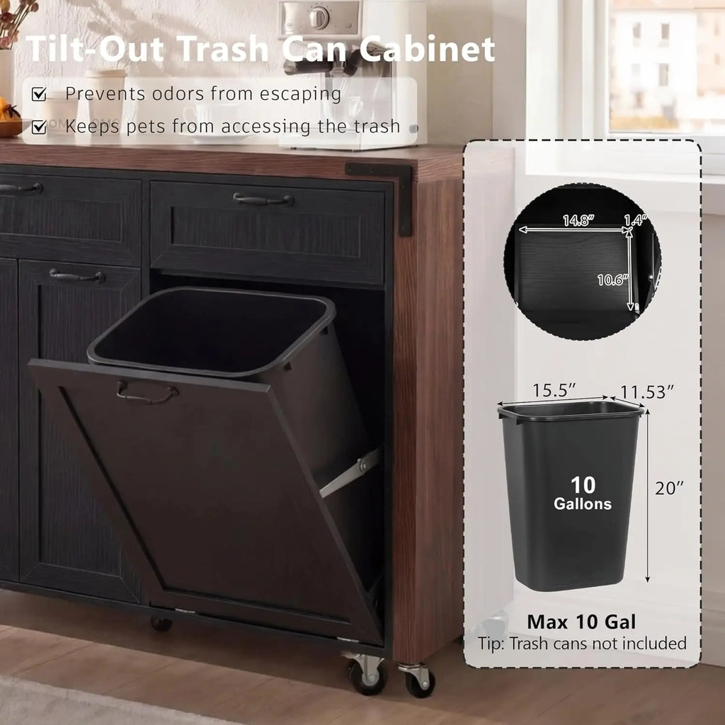 102.3'' Kitchen Island with Extendable Dining Table for 2-4, Rolling Kitchen Island with Trash Can Storage,, Customized