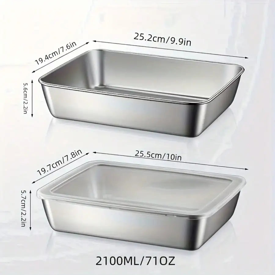 5-Piece Stainless Steel Food Storage Container Set With Clear Lids | Large Square Containers For Storing Meat, Fruits, And Vegetables - Ideal For Camping, Outdoor, And Home Use; Stackable Kitchen Storage Boxes.