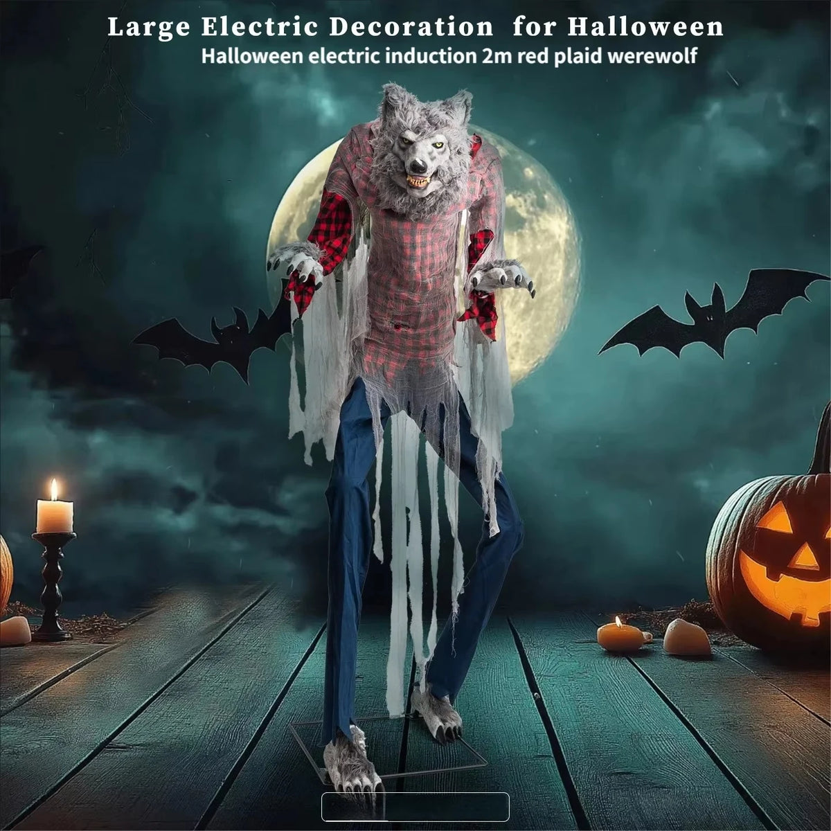Standing Werewolf Animated Ornament Party Glowing Eyes Halloween Large Electric Induction Swinging Decoration Animatronics Prop