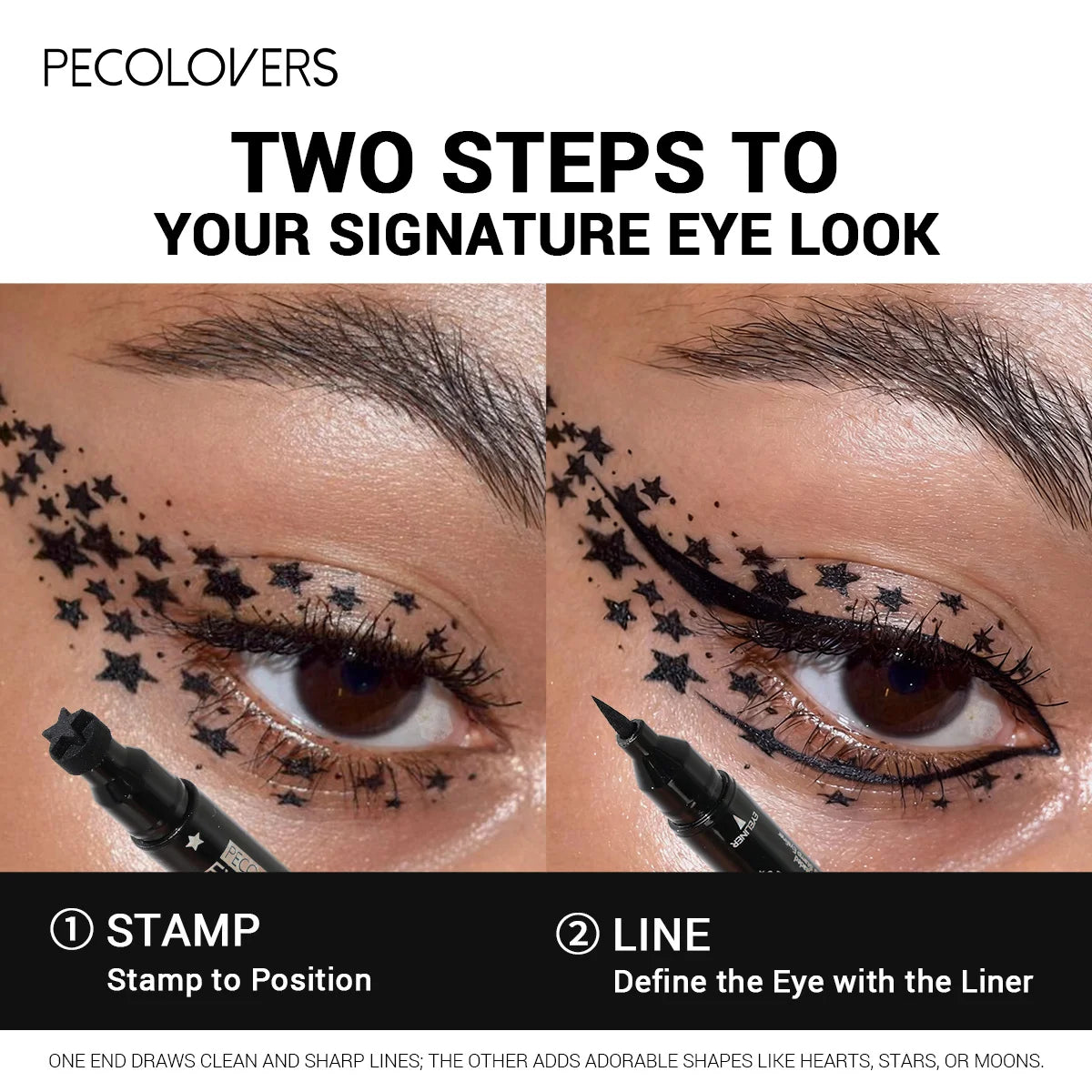 8PCS/SET Dual Tip Eyeliner Liquid Pen,Quick Dry Coating,Fade Resistant,Rich Classic Color Selection,Variety Decorative Stamp Shapes,Slender Writing Head,Easy Control Eye Cosmetic Set For Makeup Starters