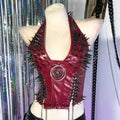 Red Goth Top Y2K Women's Tanks Emo Clothing Gothic Boho Tops with Spikes Punk Rock Teens Festival Spiked Bra Grunge T Shirt