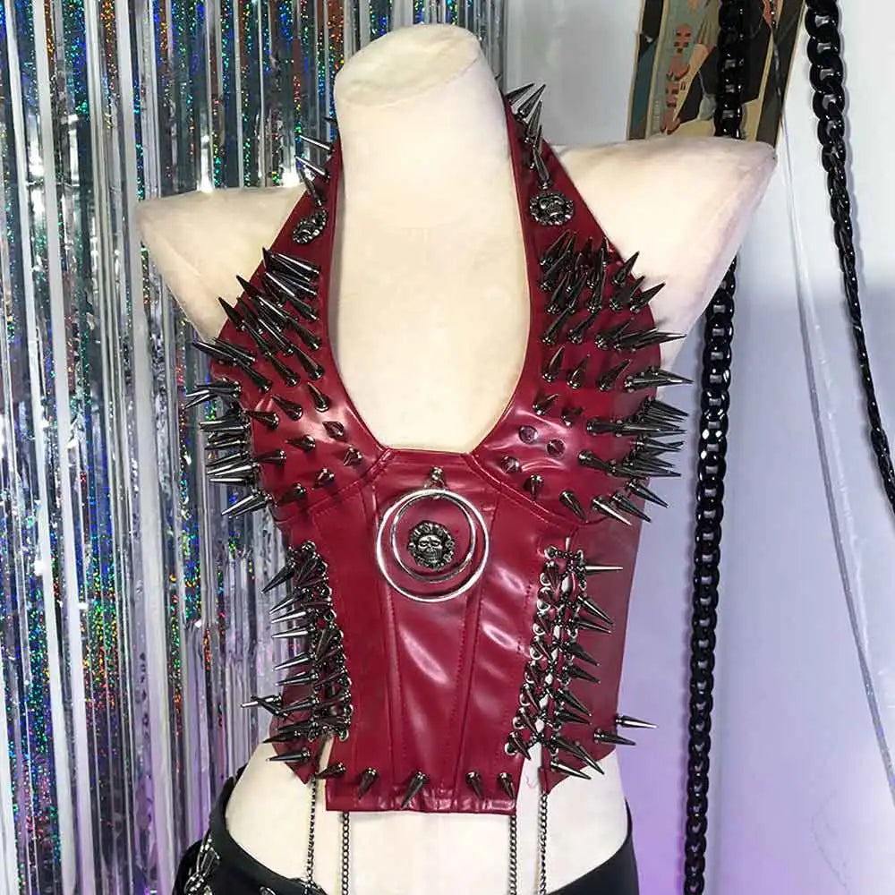 Red Goth Top Y2K Women's Tanks Emo Clothing Gothic Boho Tops with Spikes Punk Rock Teens Festival Spiked Bra Grunge T Shirt