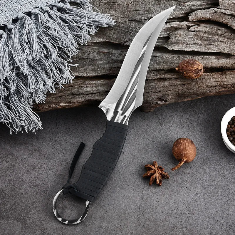 Forged 2pcs/set Boning Knife Kitchen Meat Cleaver Chef Knife Butcher Knife Barbecue Fishing Cutting Tools with Sheath