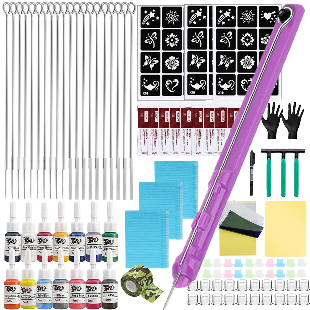 3D Hand Poke and Stick Tattoo Kit DIY Tattoo Ink Needles Set for Body Art Hand Poke Stick Tattoo Beginners Practice Kit