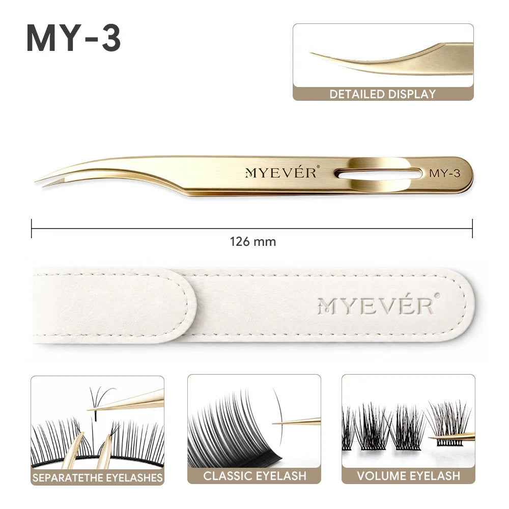 MYEVER Anti-Slip Eyelash Extension Tweezers Steel High-Density Fiber Tip Eyelash & Eyebrow Professional Precision Makeup Tools