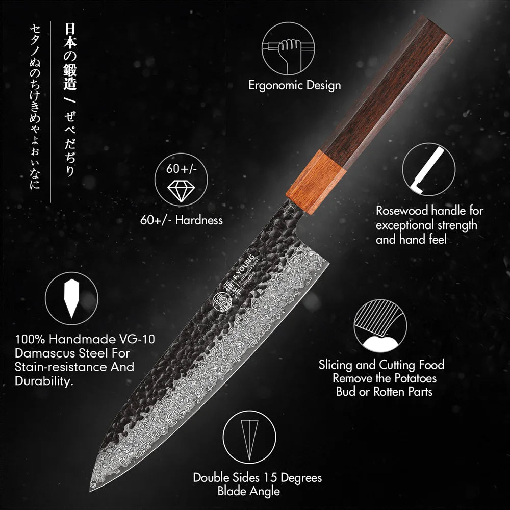 F.YOUNG Japanese Hand Forged Kitchen Knives Damascus Steel Chef Knife Vegetable Slicing Sashimi Utility Cooking Kitchen Utensils