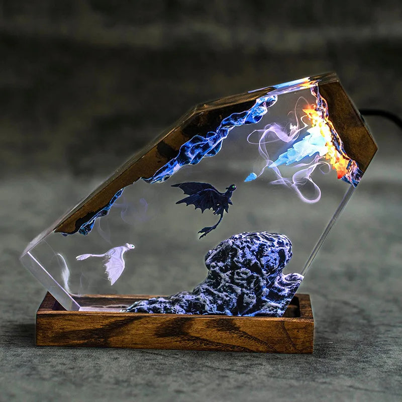 Cross-border Dragon Training Master Resin Light Toothless & Light Fury Night Fury White Epoxy Resin Ornament