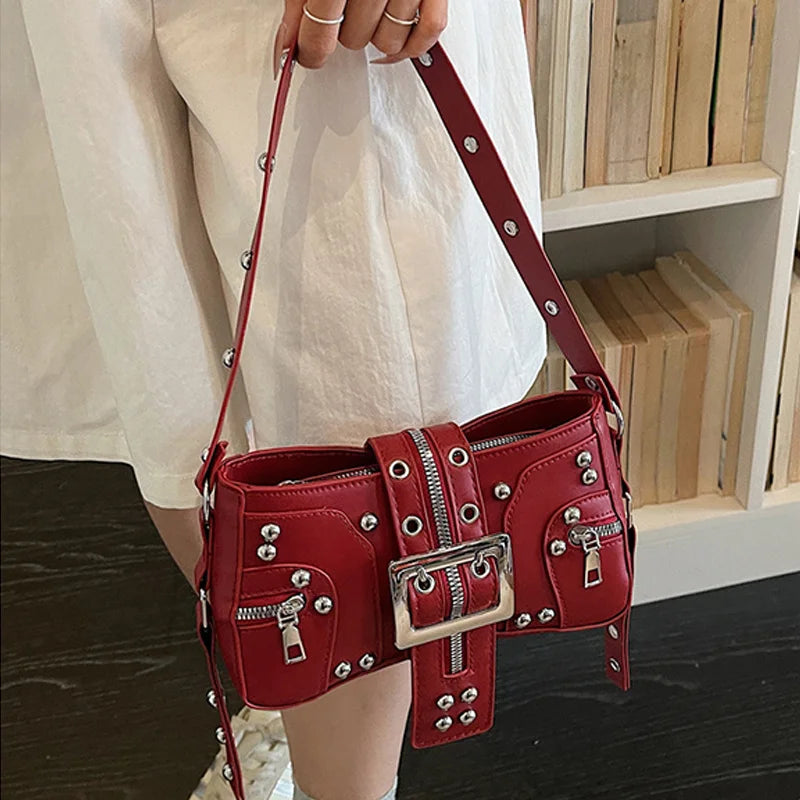 Shoulder Bag for Women Punk Style Purse PU Leather Rock Fashion Handbags with Rivet Small Trendy Armpit Purse Bolso Mujer сумка