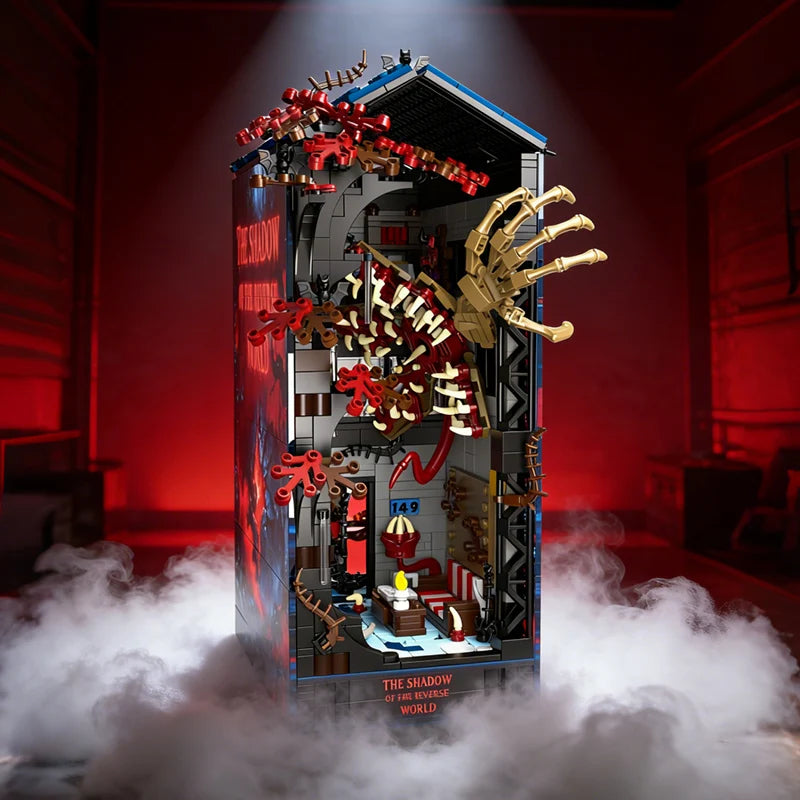 Strangered Story Upside Down Vecna Monster House Book Nook Kit Building Blocks 3D Puzzle Bookshelf LED Bricks Toys For Kids Gift