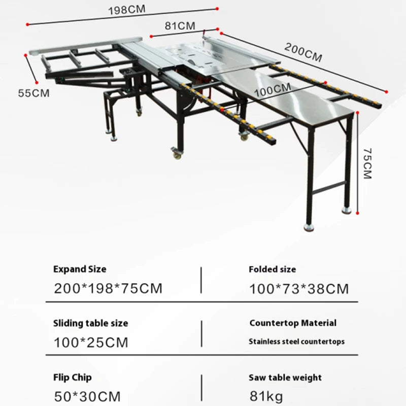 WJS600B Rocking Arm Saw Table Portable Precision Push Table Saw Multifunction Wood Dustfree Saw Home Decoration Cutting Slab Saw