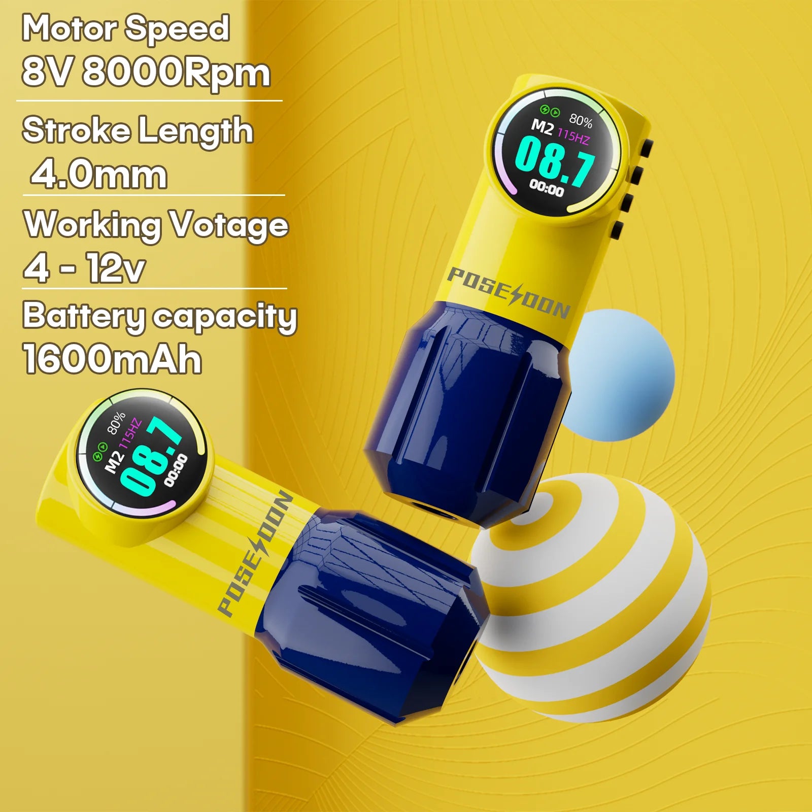 Tattoo Kit POSEIDON Yellow Tattoo Pen Kit For Permanent Makeup Tattoo Machine Kit Hot New Tattoo Power Supply Tattoo Gun Kit