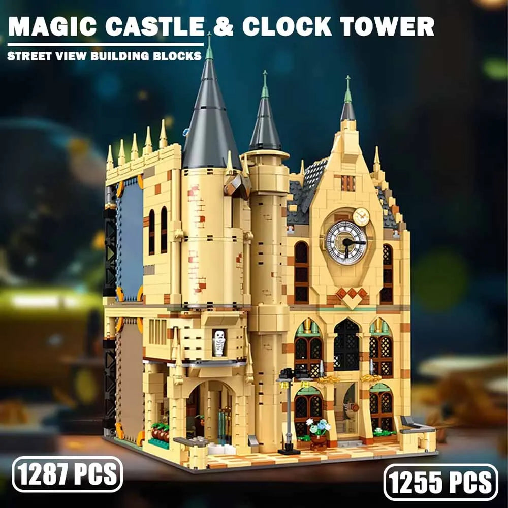 Magic Academy Castle Clock Tower Building Blocks Model Creative Wizard School Assembly Toy, Desktop Decoration Gift for Adults