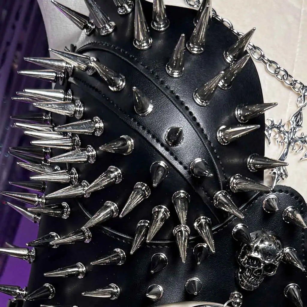 Y2K Halter Top Gothic Punk Rock Emo Revival Chain Spiked Studded Rivet Clothing with Spikes Goth Grunge Rave Festive Tops