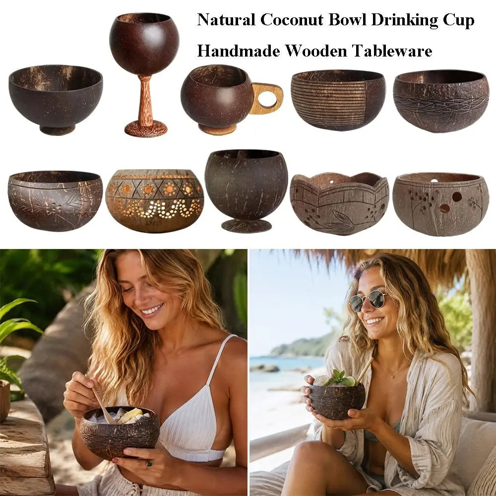 High Quality Handmade Natural Coconut Bowl Geometric Shape 10 Styles Drinking Cup Kitchen Tableware For Acoustic Folk Guitar