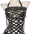 Women's Y2K Goth Top Emo Clothing Gothic O Ring Boho Tank Top with Spikes Punk Rock Style for Teens Rave Festival Grunge T-Shirt