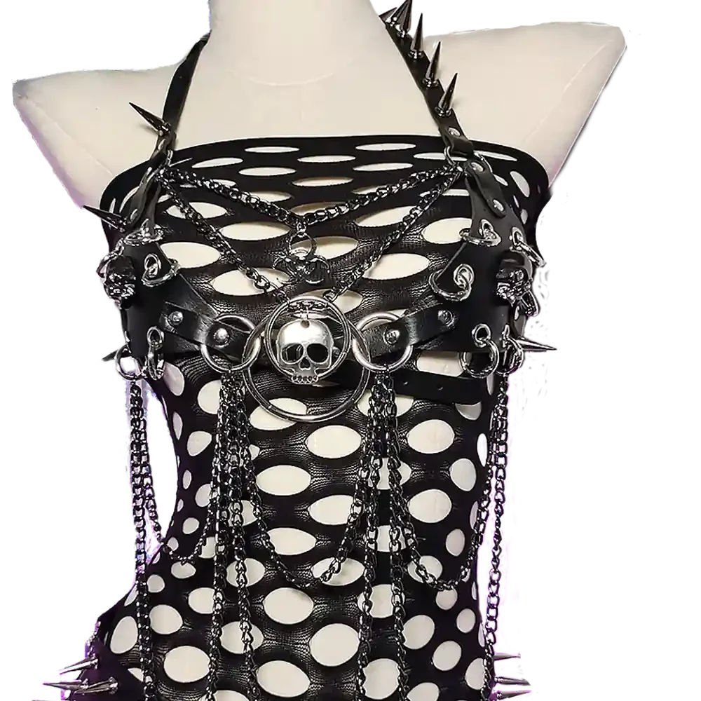Women's Y2K Goth Top Emo Clothing Gothic O Ring Boho Tank Top with Spikes Punk Rock Style for Teens Rave Festival Grunge T-Shirt