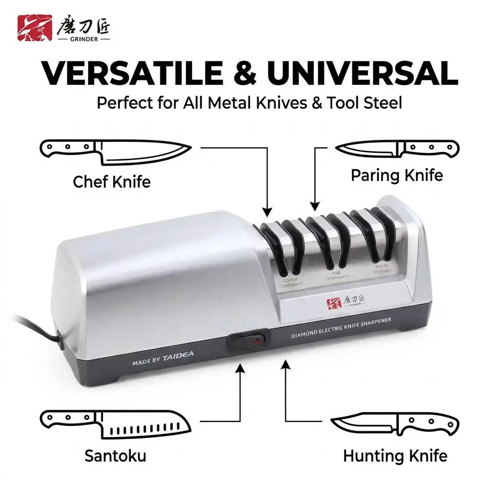 US Stock 18W 3-Stage Electric Diamond Knife Sharpener 15 Degree Angle Guide Sharpening System, US Plug Professional Sharpener