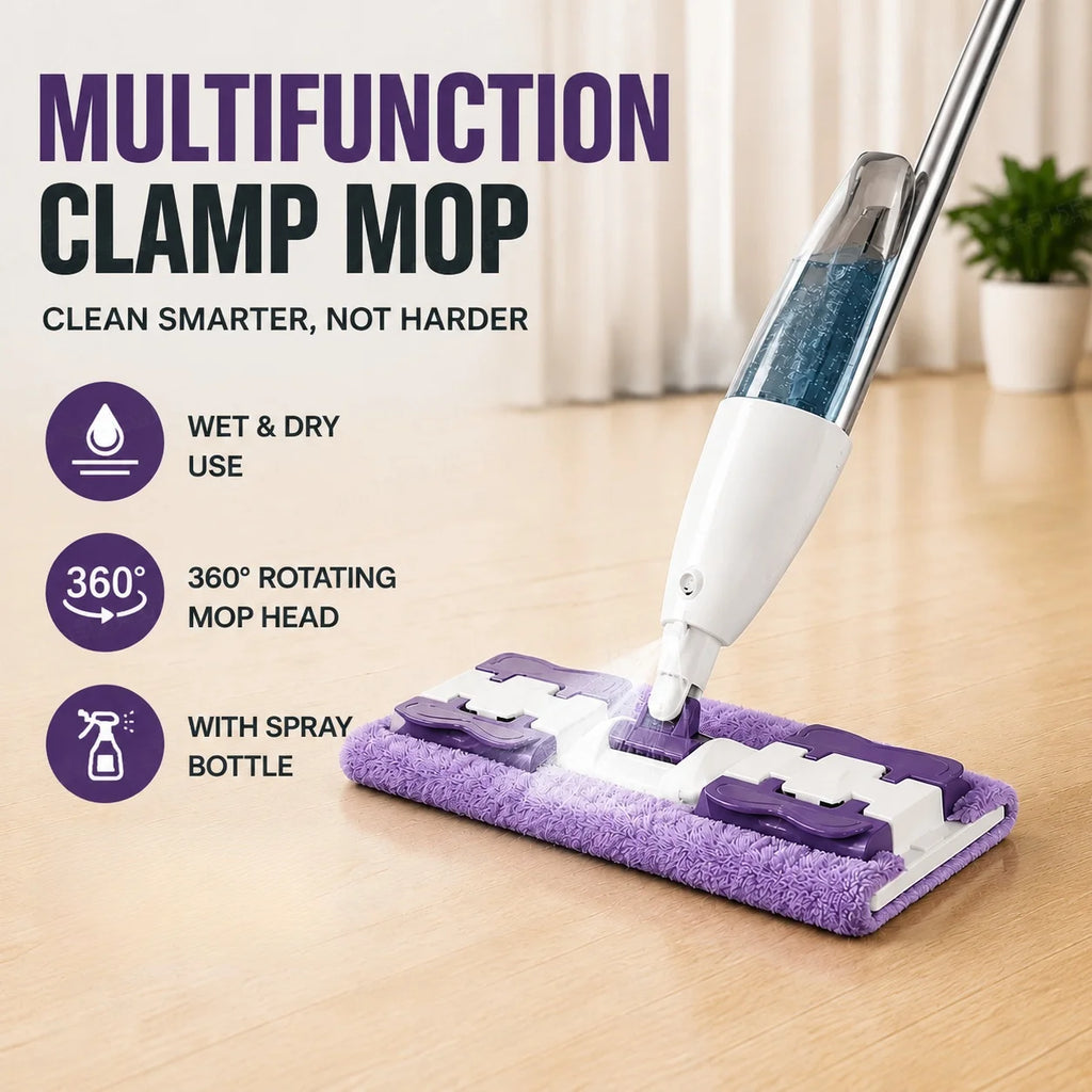 2 in 1 Spray Mop with 5 Microfiber Pads Wet & Dry Use Mop No Hand Washing Clip-Type Household Cleaning Tools for Floor Cleaning