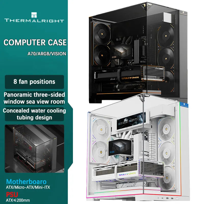 Thermalright A70 Panoramic Pillarless Mid-Tower Gaming Desktop Case - Three-Sided Glass Panels / Supports 360mm Liquid Cooling