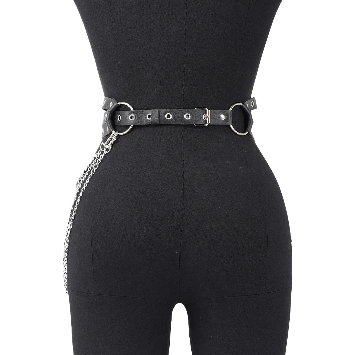 Punk Gothic Adjustable Multi‑layer PU Leather Waist‑leg Harness Belt with Chain Decor for Women, Street‑style Body Chain Accesso