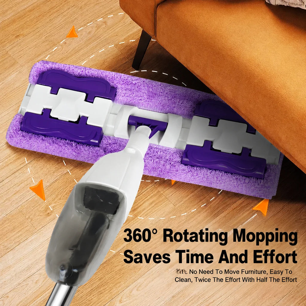 2 in 1 Spray Mop with 5 Microfiber Pads Wet & Dry Use Mop No Hand Washing Clip-Type Household Cleaning Tools for Floor Cleaning