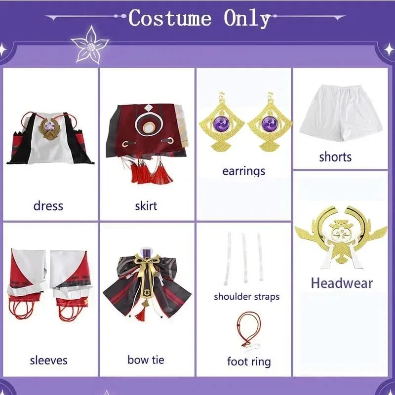 Yae Miko Full Set Guuji Yae Cosplay Costume Wig Earning Headwear Ears Tail for Comic Con