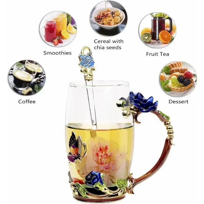 European Retro Handmade Enamel Tea Cup Crystal Cup Milk Lemon Flower Tea Cup High-end Wine Cup Set Gift Cup