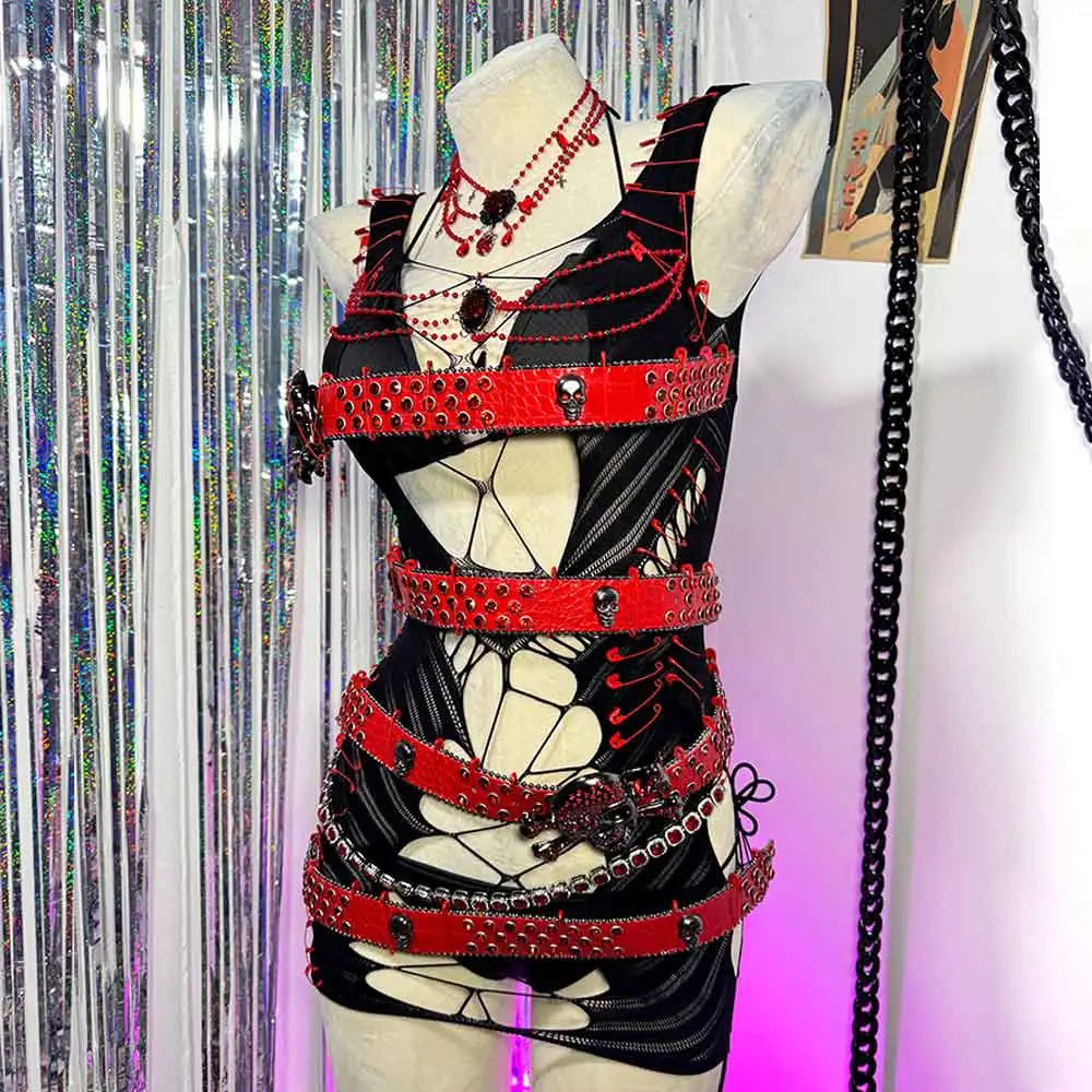 Eco 90s Punk Rock Y2K TOPS Kawaii Hand Made Skull DIY Festival Outfit Teen Gothic Dress Emo Grunge 2025 Harajuku E-Girls Goth