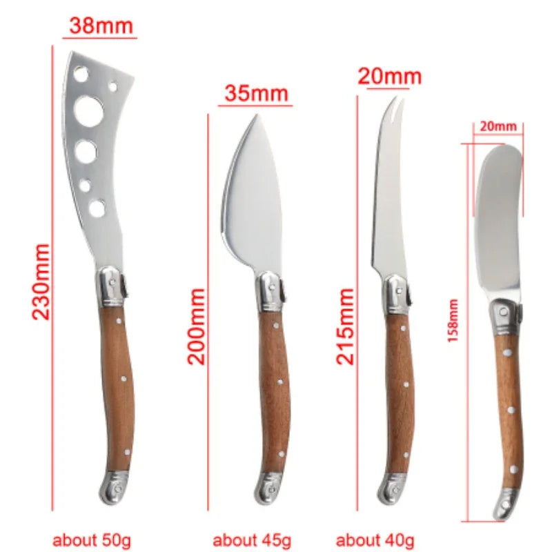4Pcs Cheese Cleaver & Cheese Slicer Set, Pronged Serving Knives for Home Party Food Preparation