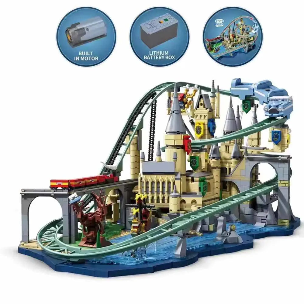 Magic Castle Roller Coaster Building Blocks, Wizard School Track Bricks, Collectible Display Model, Gift for Adults 2094Pcs