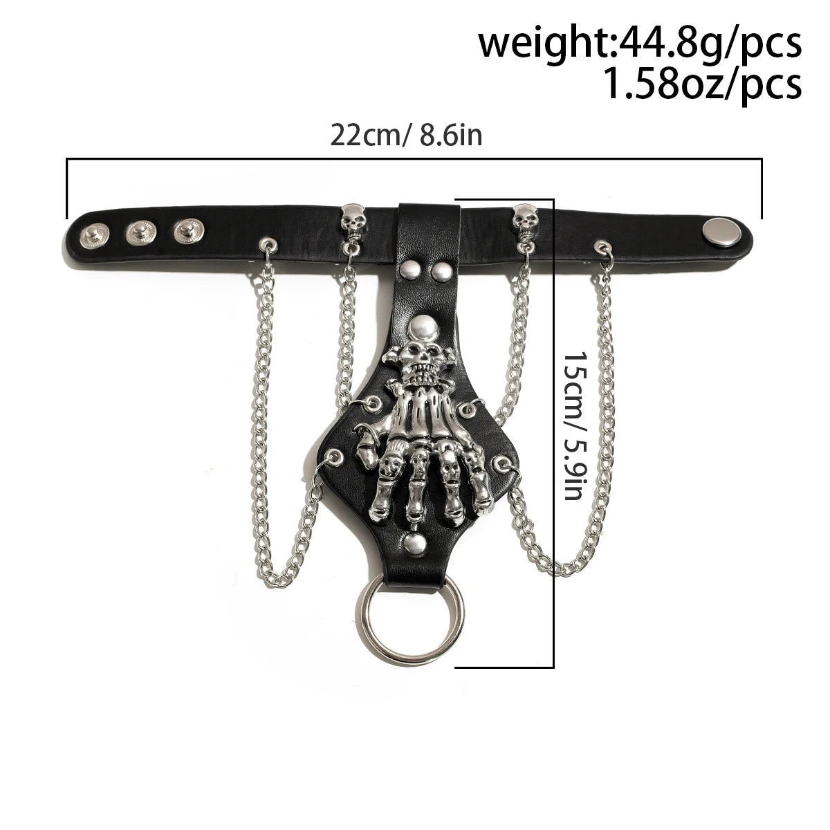 KunJoe Steampunk Skull Finger PU Leather Bracelet For Men Gothic Silver Color Link Chain Bracelets Bangles Rock Halloween
