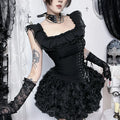 Goth Dark Mall Gothic Solid Square Neck Corset Tops Lace Patchwork Kawaii Off Shoulder Tanks Top Trim Bandage Shirts Streetwear